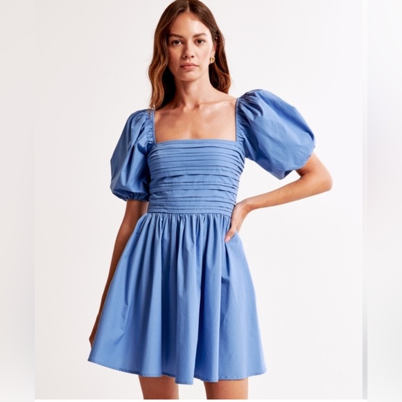 Abercrombie & Fitch Blue Emerson Puff Sleeve Mini Dress Size Small Petite SP - Picture 1 of 6